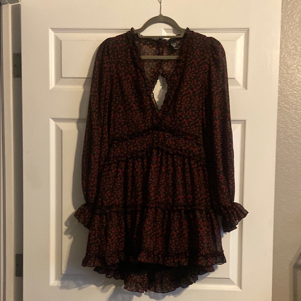 Windsor Black and Red Floral Long Sleeve Dress
